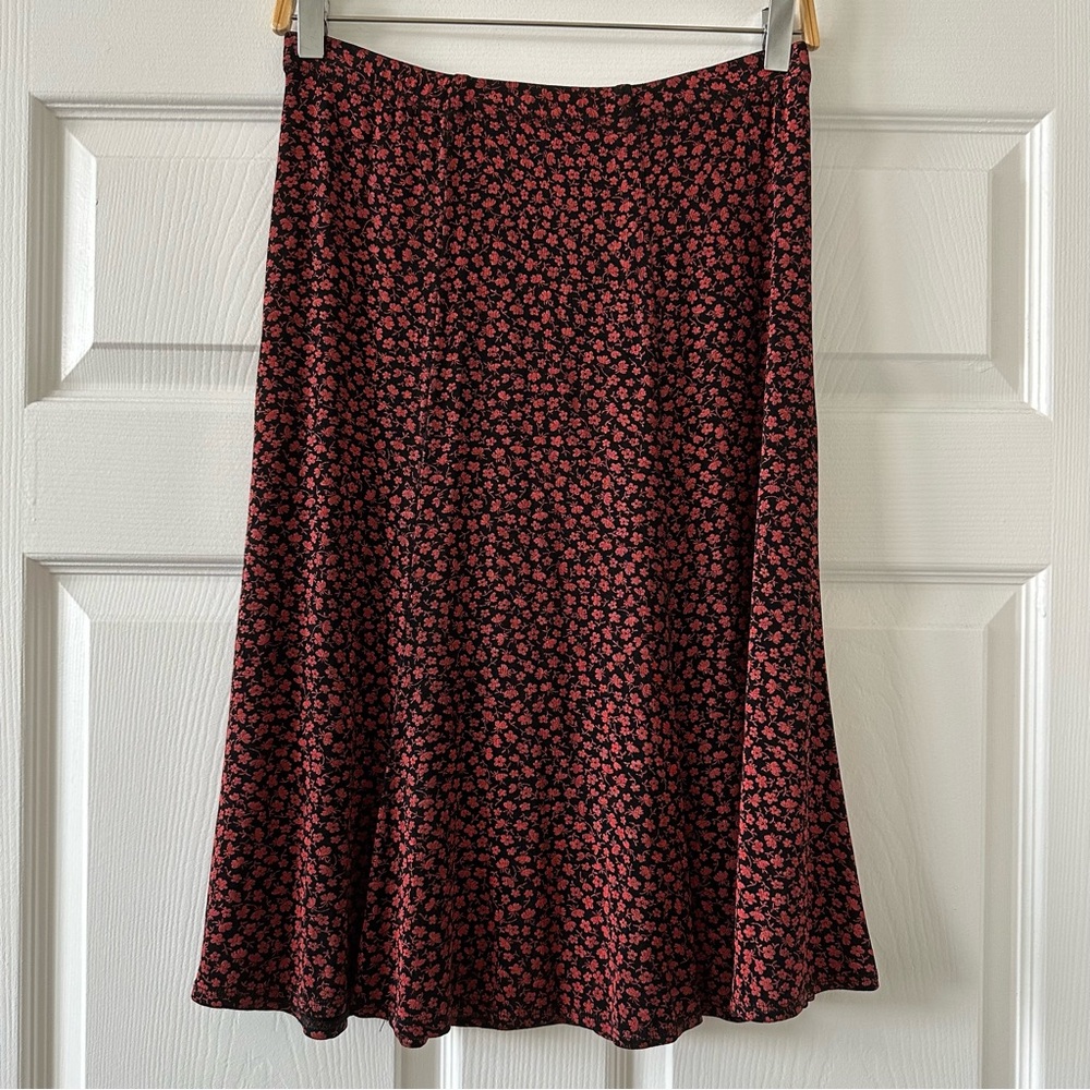 Vintage 90s Coldwater Creek Whimsigoth Midi Skirt Red Black Goth Floral Flowy